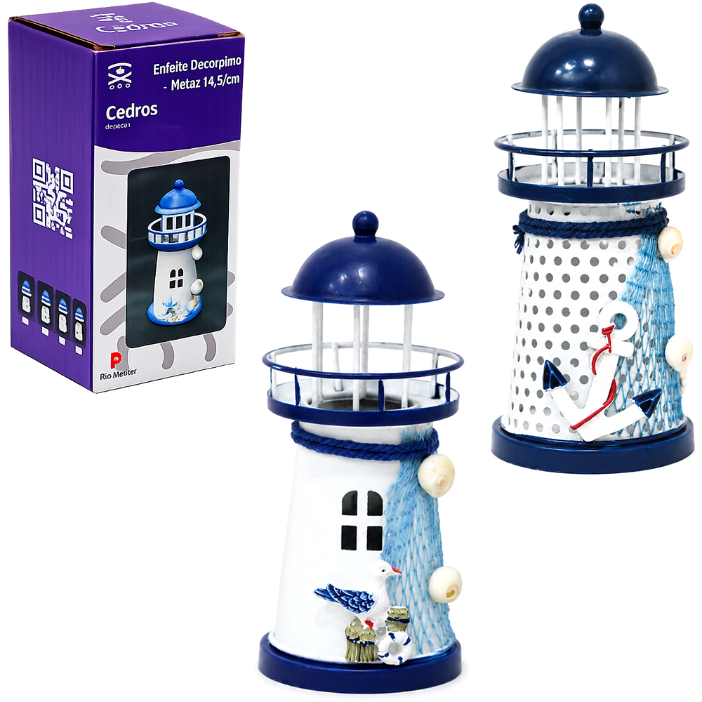 ENFEITE FAROL DE METAL COM LED A BATERIA 14,5X6,5CM DE Ø