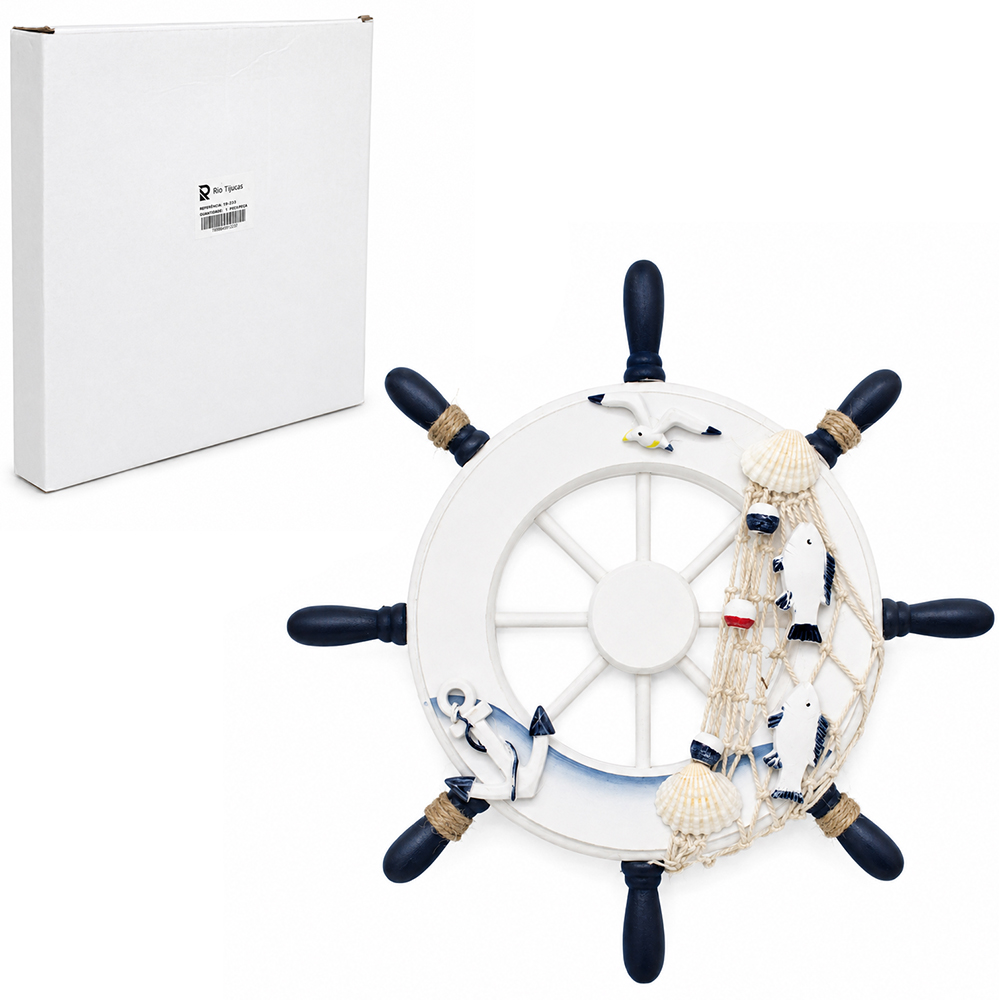 ENFEITE DE MADEIRA RODA NAUTICA PARA PENSURAR 23CM DE Ø
