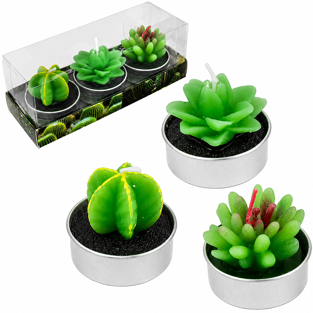 VELA DECORATIVA SUCULENTA / CACTO NEX HOME COM 3 PECAS