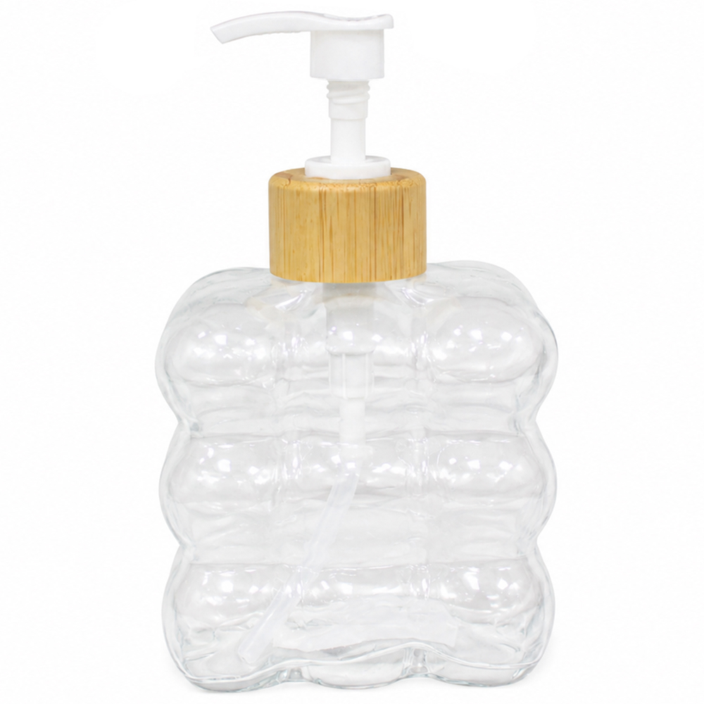 PORTA SABONETE LIQUIDO DE VIDRO RETANGULAR BUBBLE GOLA DE BAMBU 310ML