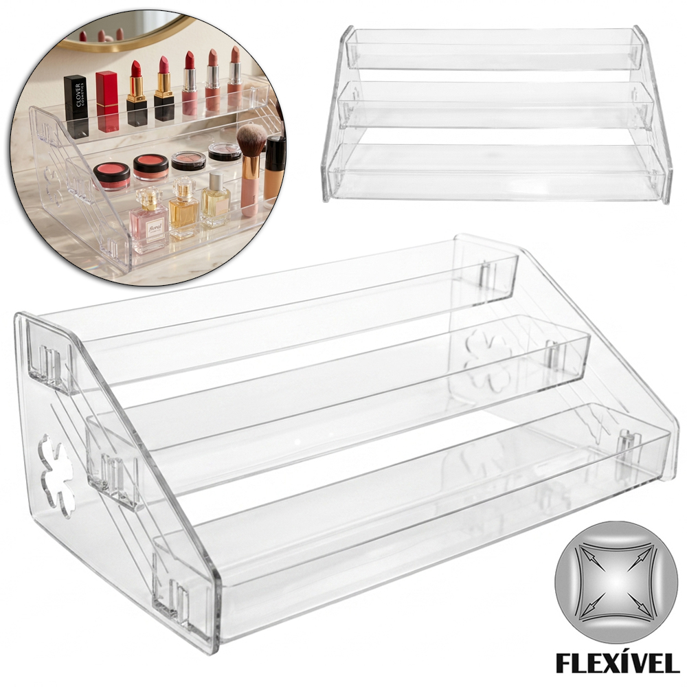 ORGANIZADOR PRATELEIRA TRIPLA DE PLASTICO PET FLEXIVEL RETANGULAR MULTIUSO 28X17X11CM
