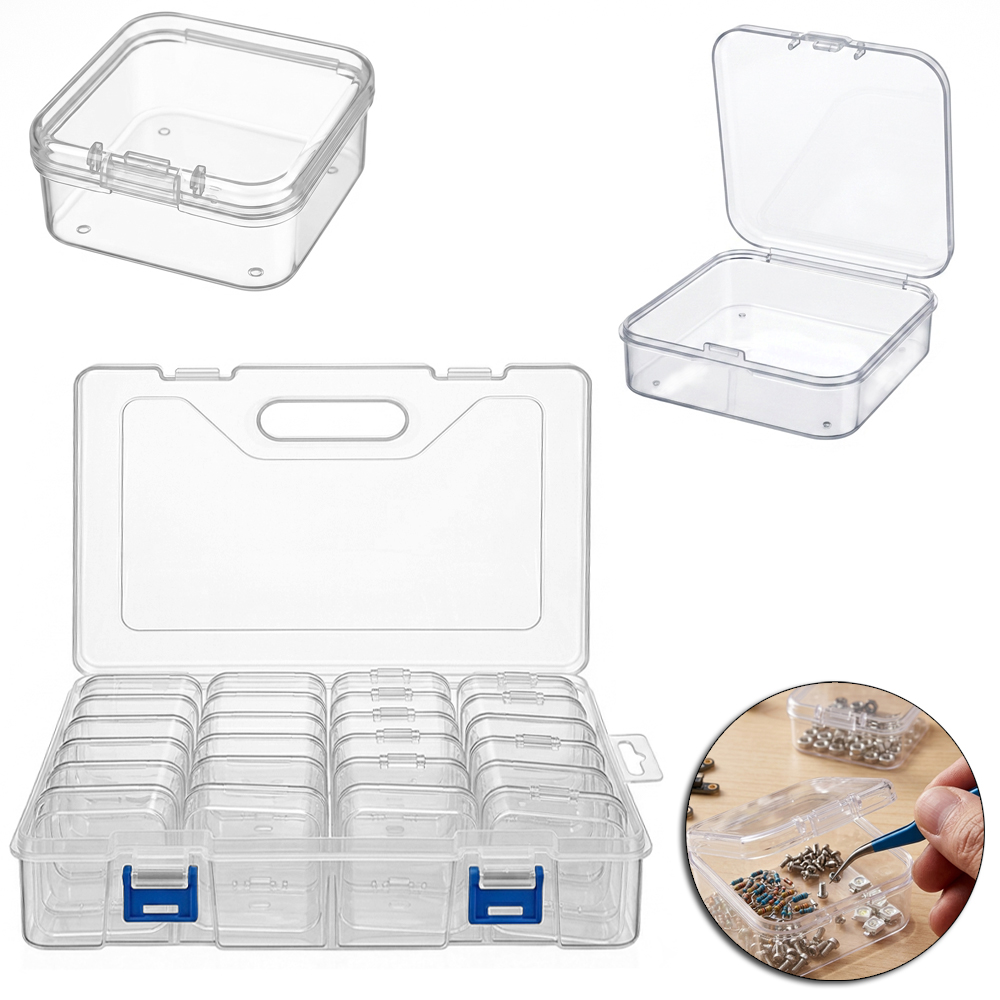 ESTOJO CAIXA ORGANIZADOR DE PLASTICO 23X15X6CM + 24 MINI ORGANIZADORES 5,5X2CM
