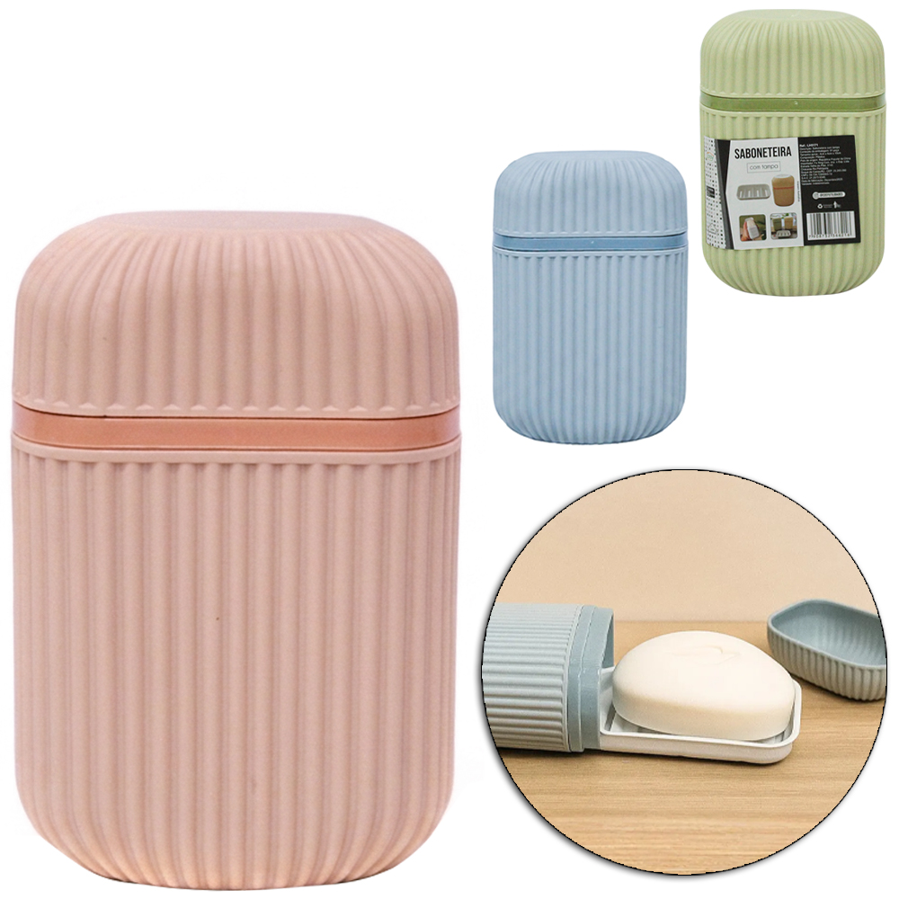 SABONETEIRA DE PIA DE PLASTICO VERTICAL COM TAMPA E ESCORREDOR 10X6X4CM