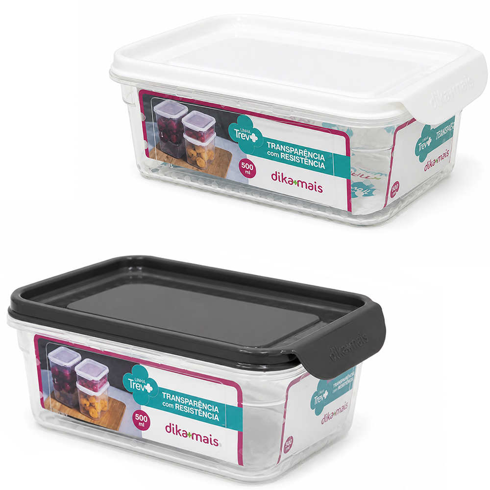 ORGANIZADOR DE PLASTICO RETANGULAR EMPILHAVEL GRADUADO TREVO DIKAMAIS COM TAMPA 500ML