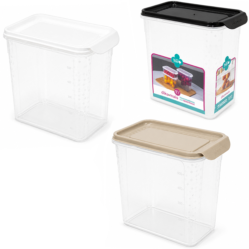 ORGANIZADOR DE PLASTICO RETANGULAR EMPILHAVEL GRADUADO TREVO DIKAMAIS COM TAMPA 1,7L