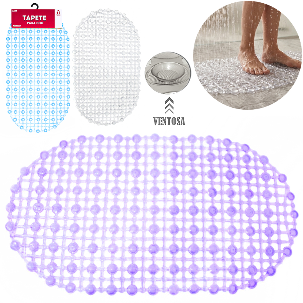 TAPETE DE PISO DE PVC OVAL PARA BANHEIRO COM VENTOSA 61X33CM