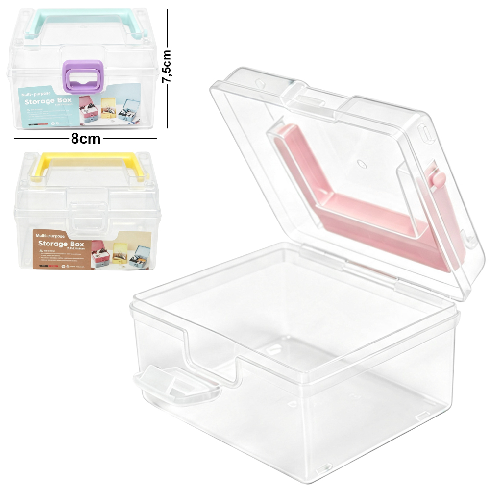 CAIXA ORGANIZADOR DE PLASTICO RETANGULAR COM TAMPA TRAVA E ALCA MULTI-PURPOSE STORAGE BOX 8X7,5X5CM
