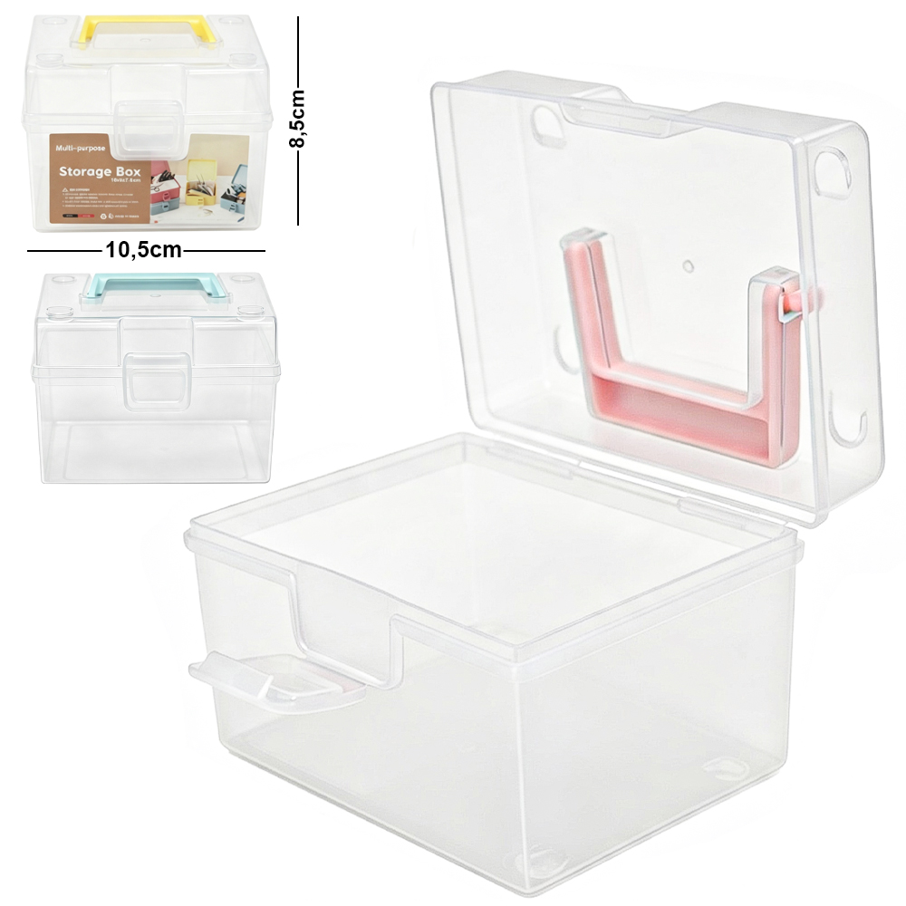 CAIXA ORGANIZADOR DE PLASTICO RETANGULAR COM TAMPA TRAVA E ALCA MULTI-PURPOSE STORAGE BOX 10,5X8,5X8CM