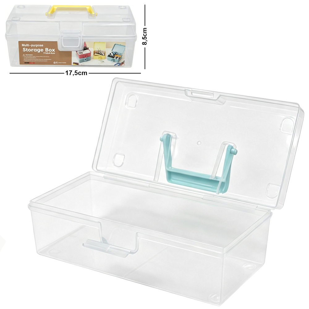 CAIXA ORGANIZADOR DE PLASTICO RETANGULAR COM TAMPA TRAVA E ALCA MULTI-PURPOSE STORAGE BOX 17,5X8,5X6,5CM