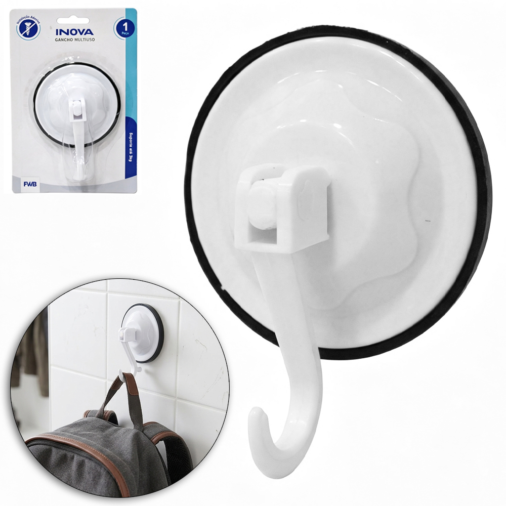 CABIDE GANCHO DE PLASTICO COM VENTOSA DE PRESSAO INOVA 10,5X8CM