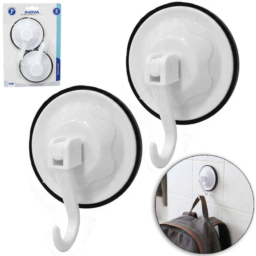 CABIDE GANCHO DE PLASTICO COM VENTOSA INOVA COM 2 PE CAS 10,5X8CM DE Ø
