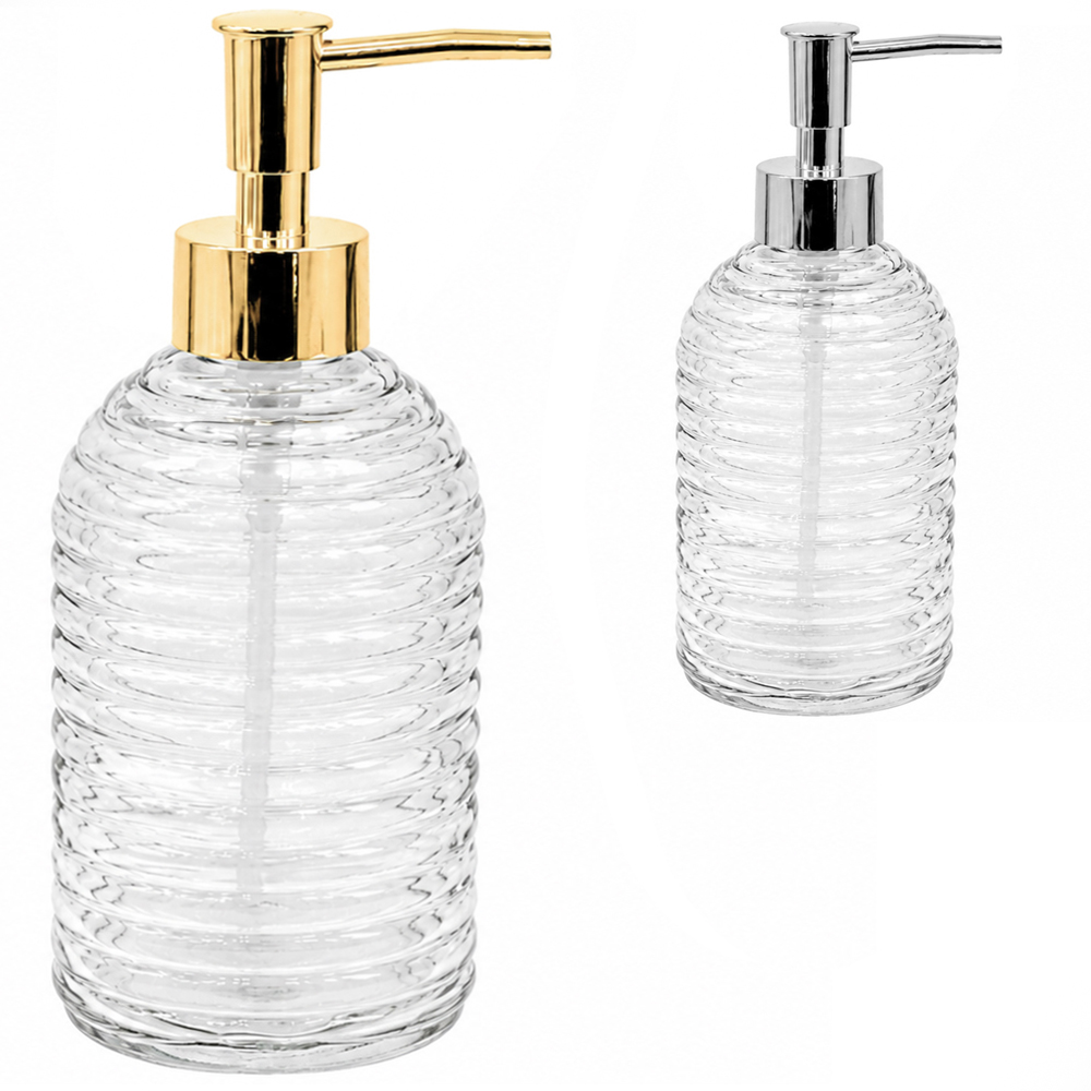PORTA SABONETE LIQUIDO DE VIDRO REDONDO COLMEIA TRANSPARENTE 400ML