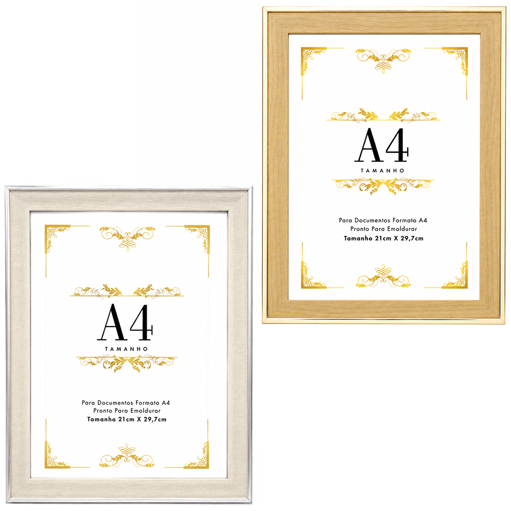 QUADRO PARA DIPLOMAS / CERTIFICADOS A4 DE PLASTICO TMD METALIZADO 29,7X21CM 