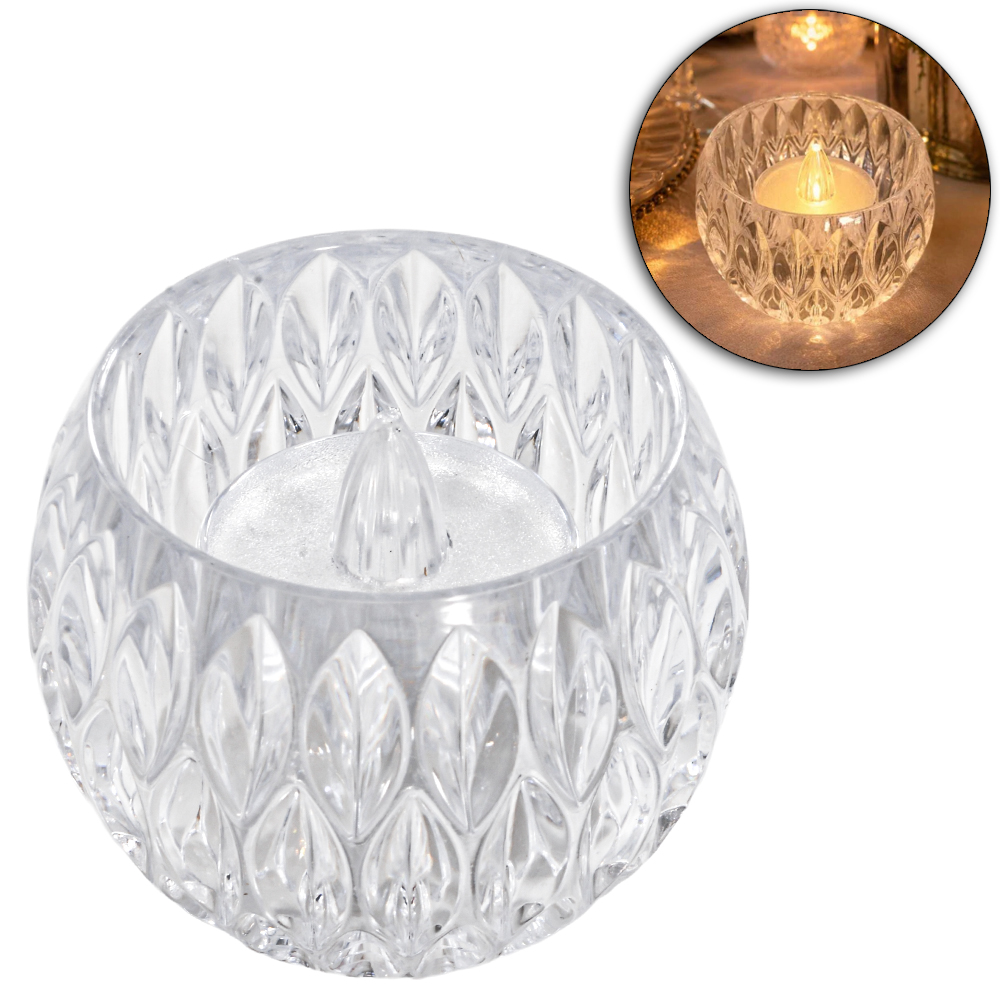 VELA DECORATIVA ELETRONICA DE LED COM CASTICAL ACRILICO REDONDO A BATERIA 5X6CM DE Ø 