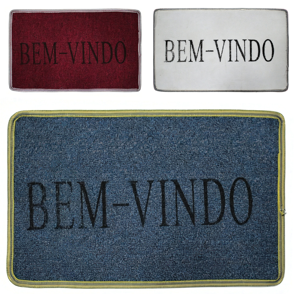 TAPETE DE PISO DE POLIESTER RETANGULAR ANTIDERRAPANTE BEM VINDO 55X35CM 