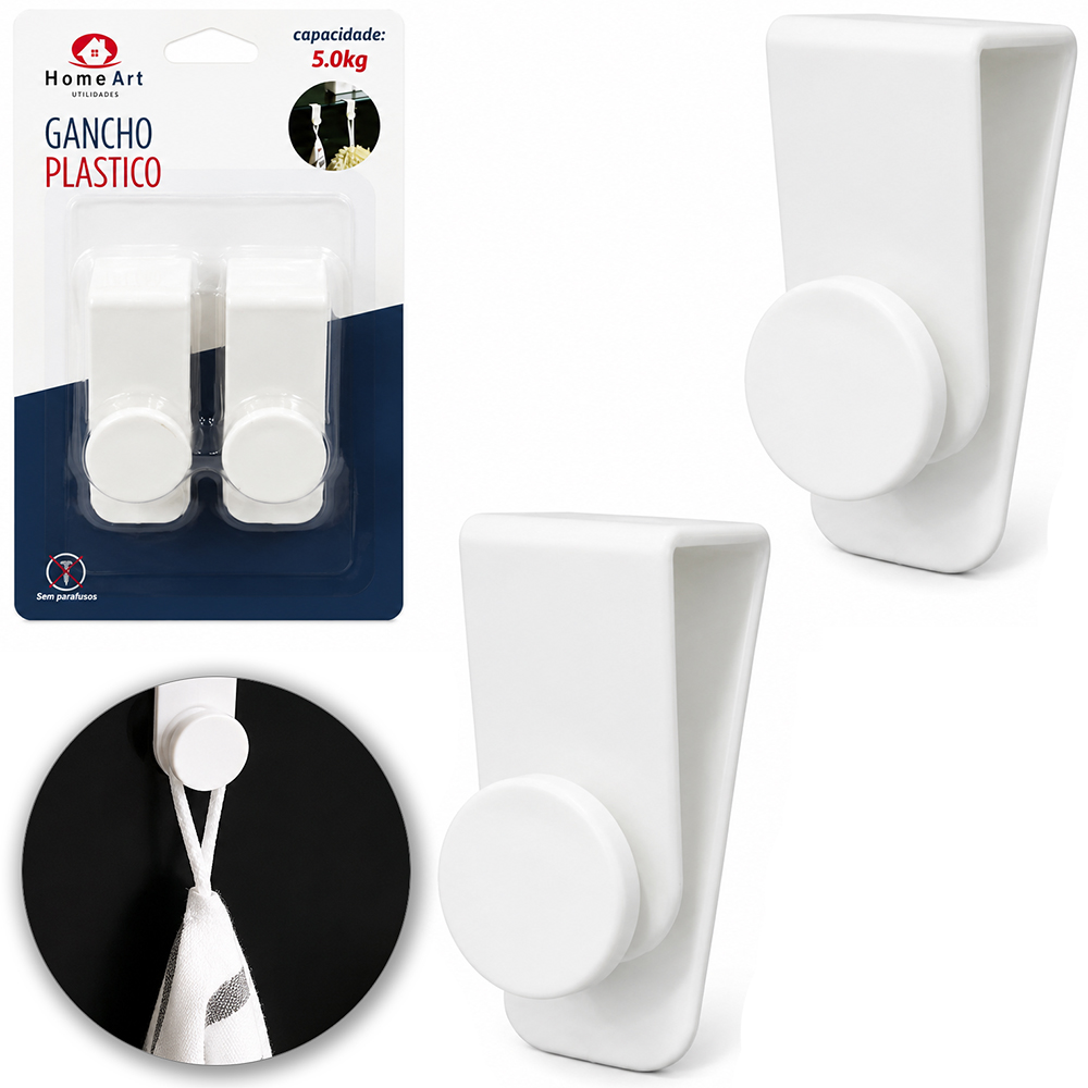 CABIDE GANCHO DE PLASTICO PARA PORTA COM 2 PECAS 7,5X3X2,5CM 