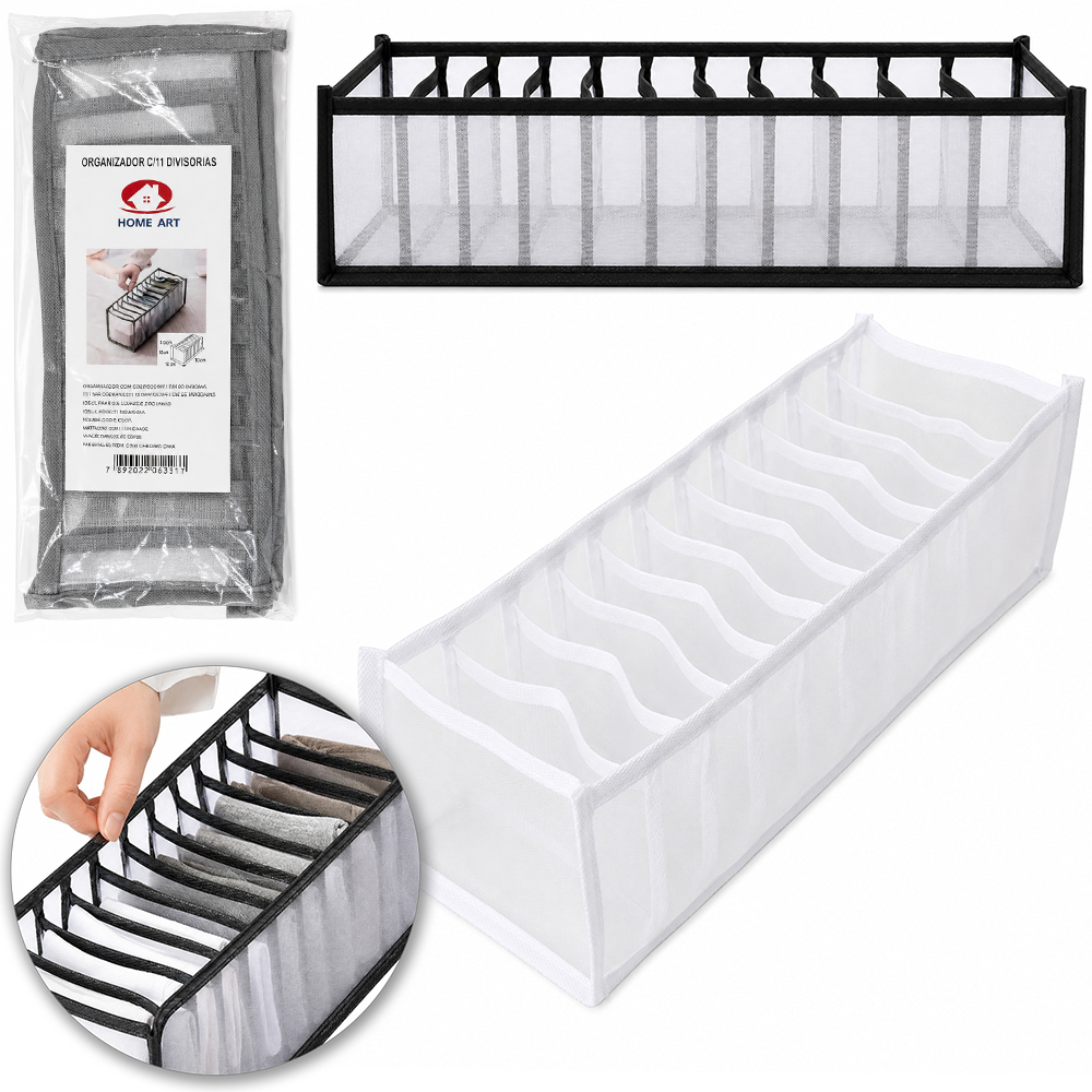 ORGANIZADOR DE POLIESTER TELADO DOBRAVEL ROUPAS INTIMAS 11 DIVISORIAS 32X12X12CM 