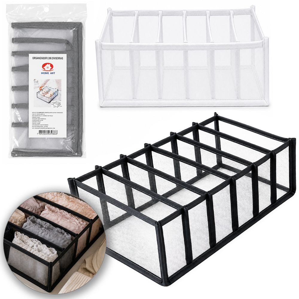 ORGANIZADOR DE POLIESTER TELADO DOBRAVEL ROUPAS INTIMAS 6 DIVISORIAS 32X32X12CM 