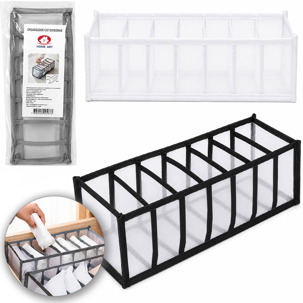 ORGANIZADOR DE POLIESTER TELADO DOBRAVEL ROUPAS INTIMAS 7 DIVISORIAS 32X12X12CM 