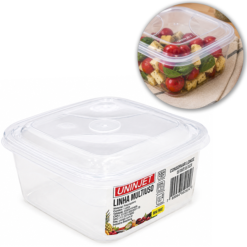 CAIXA ORGANIZADOR CONTAINER DE PLASTICO QUADRADO COM TAMPA TRANSPARENTE 220ML 