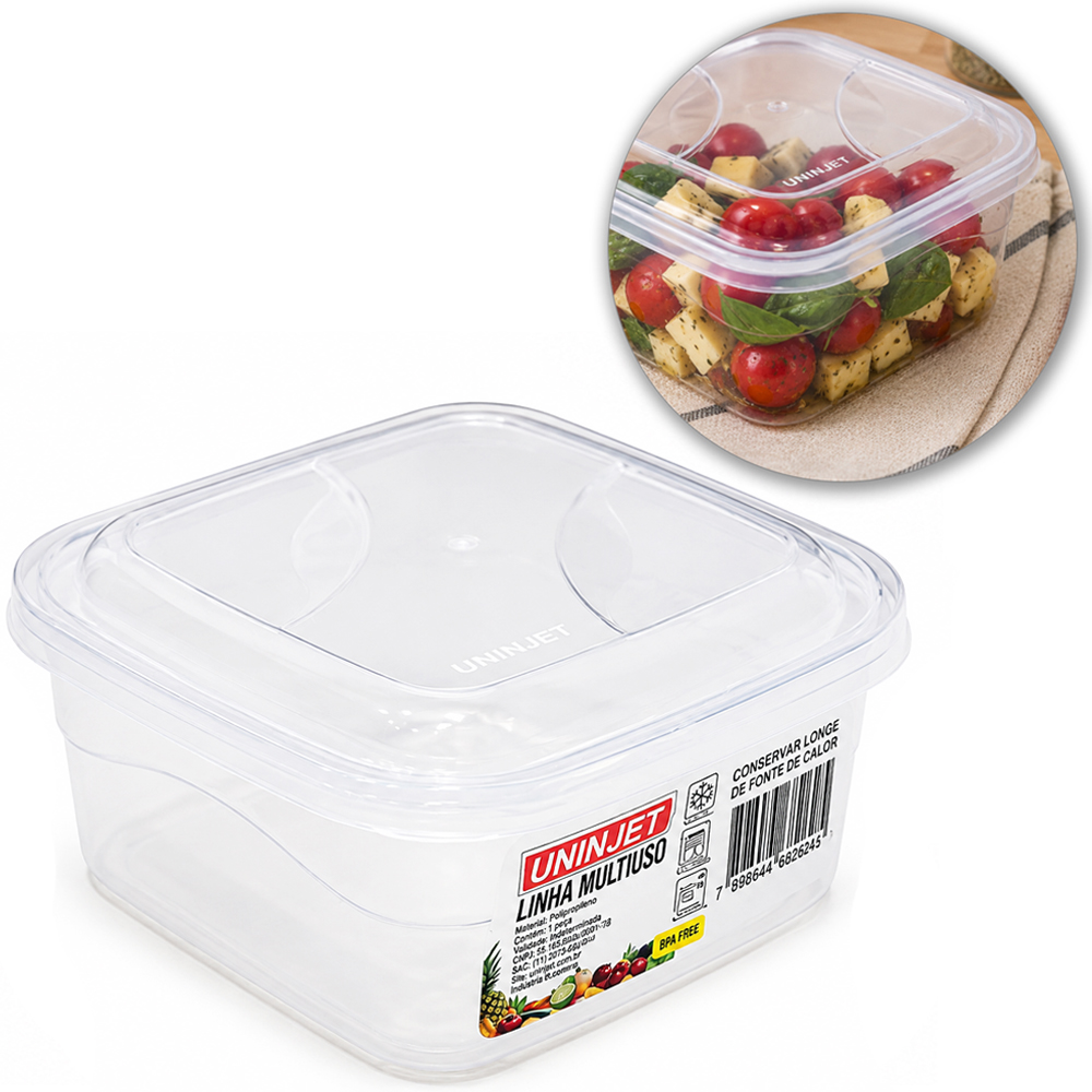 CAIXA ORGANIZADOR CONTAINER DE PLASTICO QUADRADO COM TAMPA TRANSPARENTE 350ML 