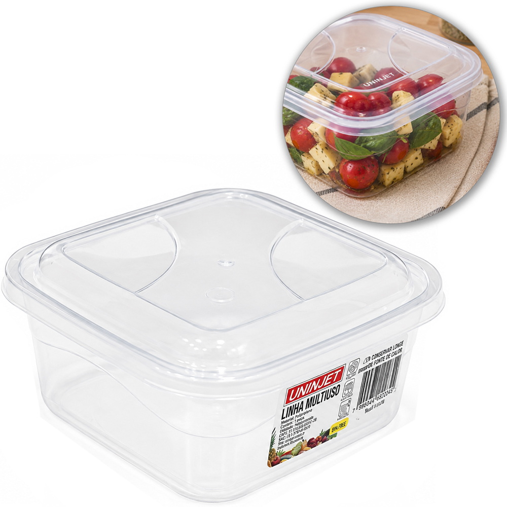 CAIXA ORGANIZADOR CONTAINER DE PLASTICO QUADRADO COM TAMPA TRANSPARENTE 700ML 