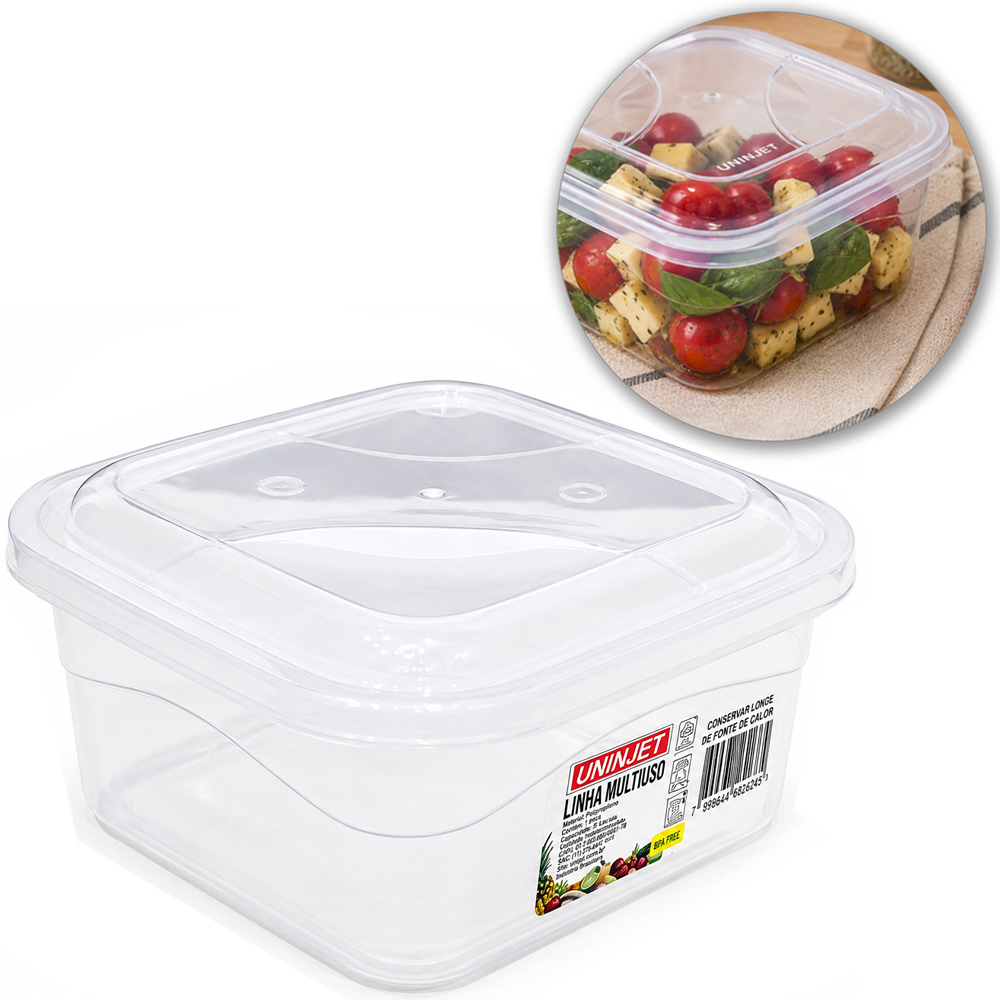 CAIXA ORGANIZADOR CONTAINER DE PLASTICO QUADRADO COM TAMPA TRANSPARENTE 1,5 L
