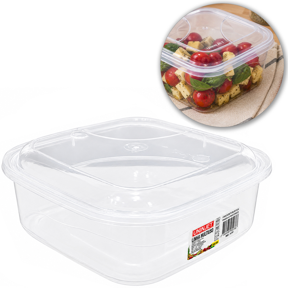 CAIXA ORGANIZADOR CONTAINER DE PLASTICO QUADRADO COM TAMPA TRANSPARENTE 2,5L