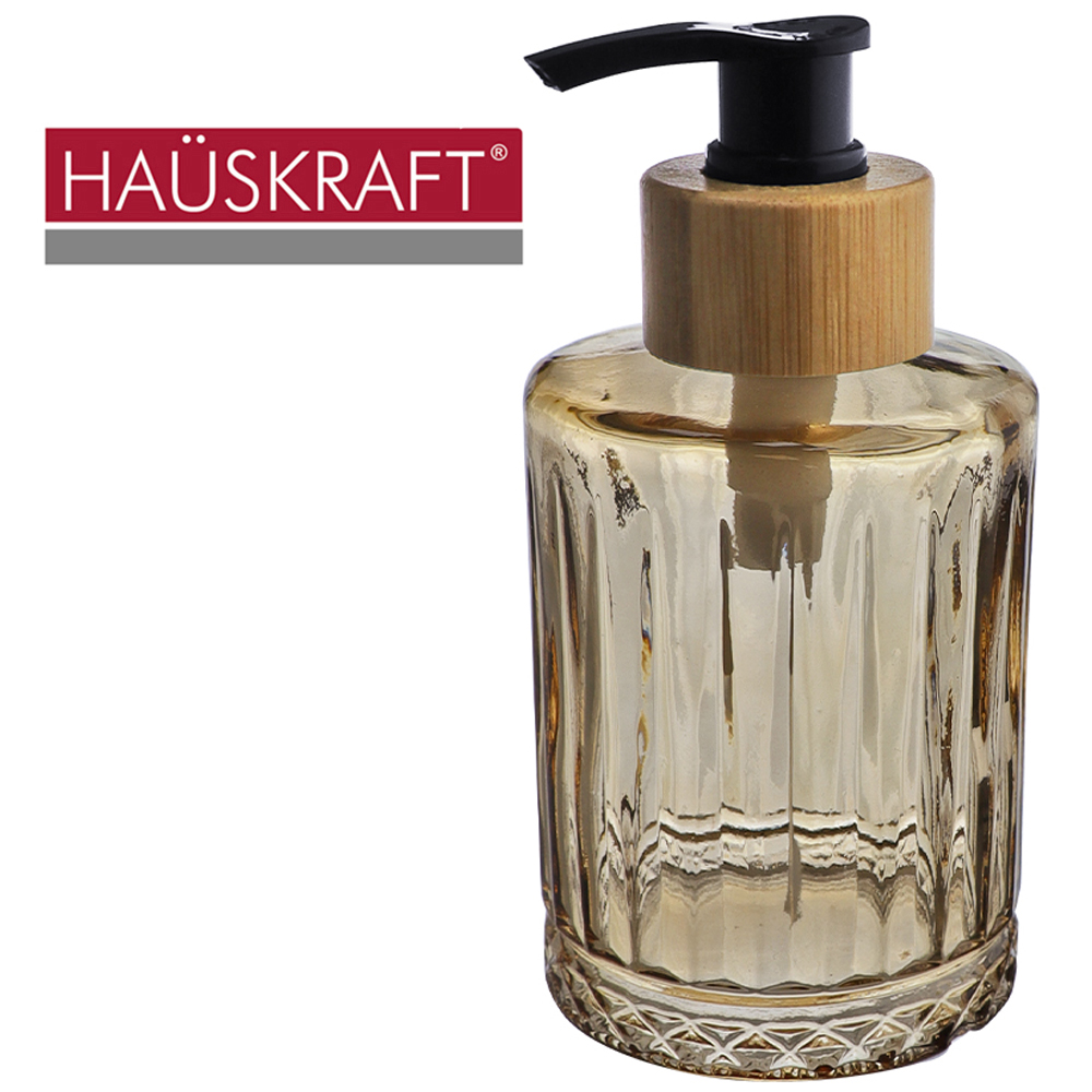 PORTA SABONETE LIQUIDO DE VIDRO REDONDO VICTORIA GOLA DE BAMBU HAUSKRAFT 250ML