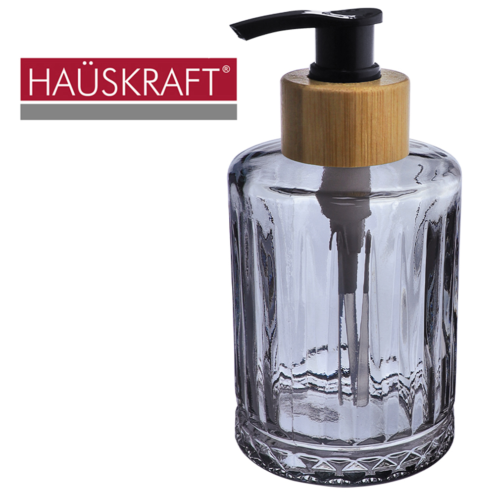 PORTA SABONETE LIQUIDO DE VIDRO REDONDO VICTORIA GOLA DE BAMBU HAUSKRAFT 250ML