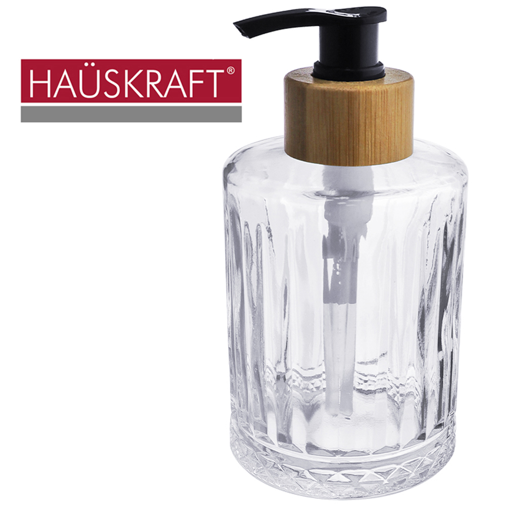 PORTA SABONETE LIQUIDO DE VIDRO REDONDO VICTORIA GOLA DE BAMBU HAUSKRAFT 250ML