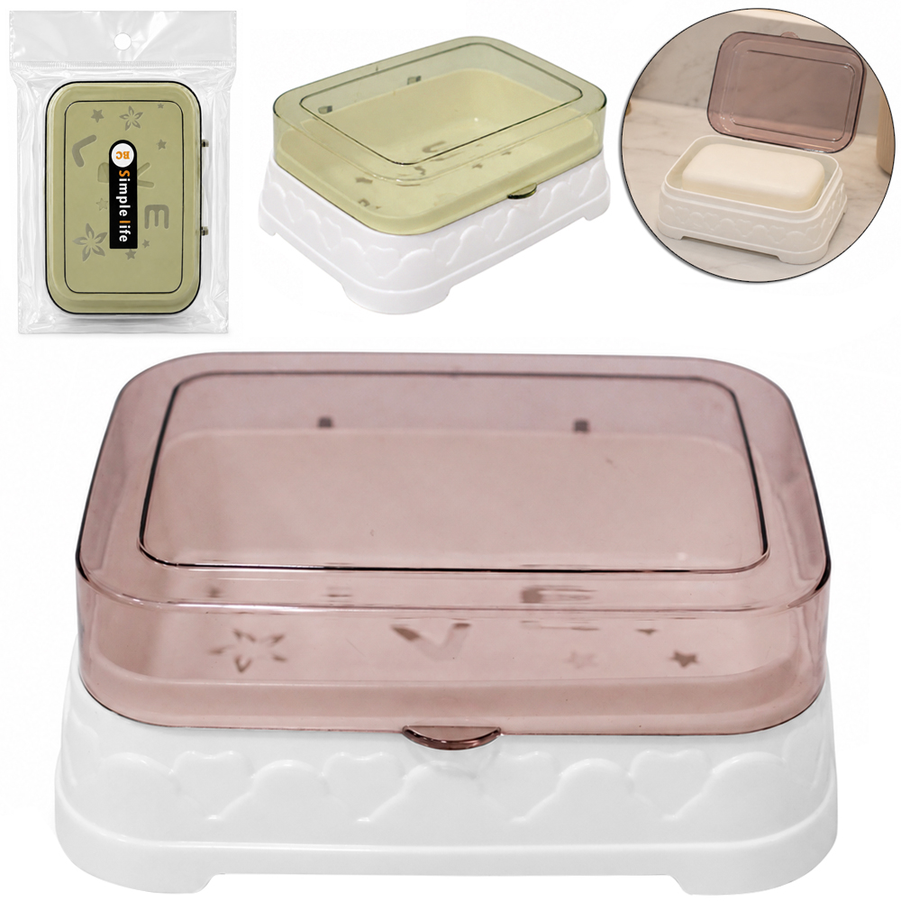 SABONETEIRA DE PIA DE PLASTICO RETANGULAR COM TAMPA 12X9,5CM