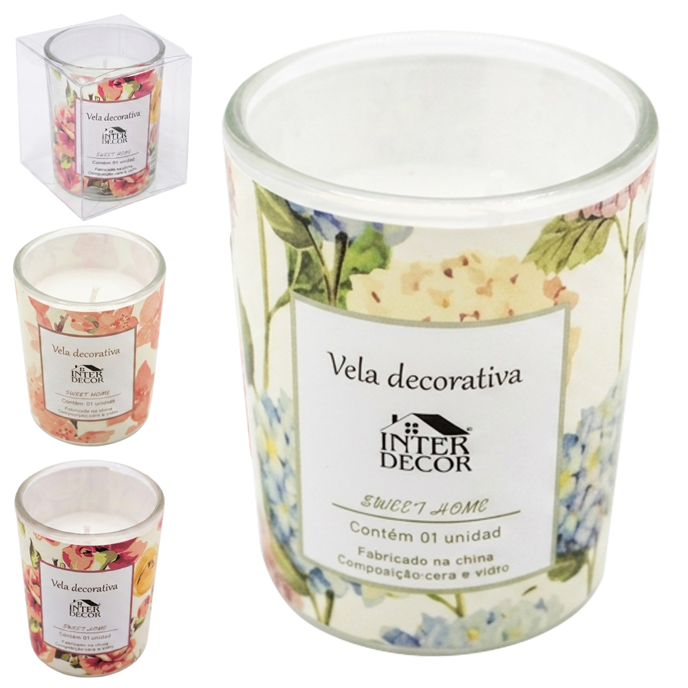 VELA DECORATIVA AROMATICA CASTICAL DE VIDRO REDONDO INTER DECOR 6,5X5 DE Ø