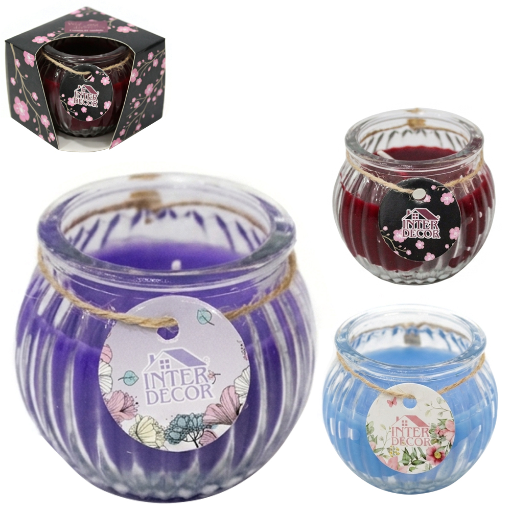 VELA DECORATIVA AROMATICA CASTICAL DE VIDRO REDONDO INTER DECOR 5,5X6CM DE Ø