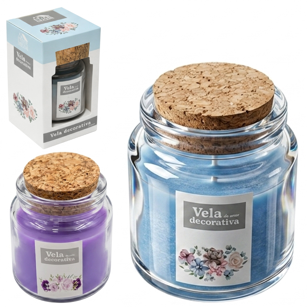VELA DECORATIVA AROMATICA CASTICAL DE VIDRO REDONDO COM TAMPA CORTICA INTER DECOR 5,5X4,5CM DE Ø