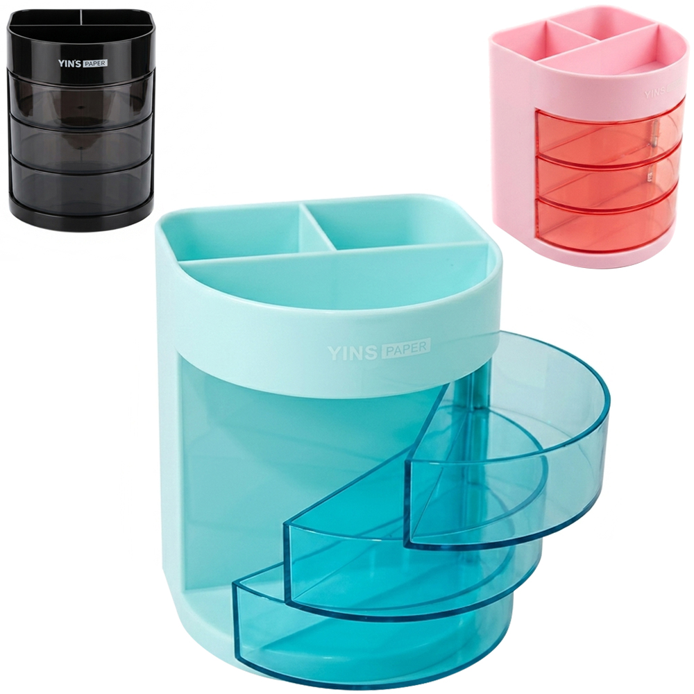 ORGANIZADOR DE MESA / PORTA CANETA / LAPIS DE PLASTICO COM 3 CAVIDADES + 3 GAVETAS YINS PAPER 10X8CM