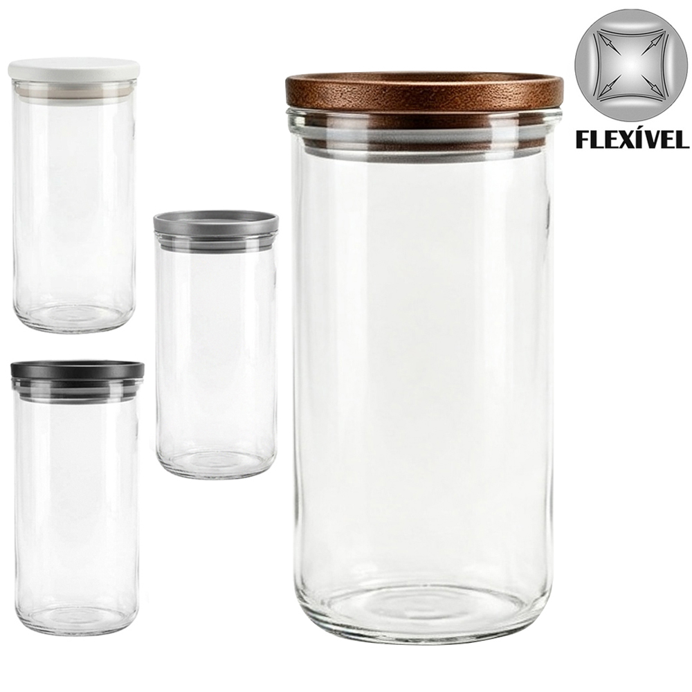ORGANIZADOR DE PLASTICO PET FLEXIVEL REDONDO COM TAMPA HERMETICA 1,3L
