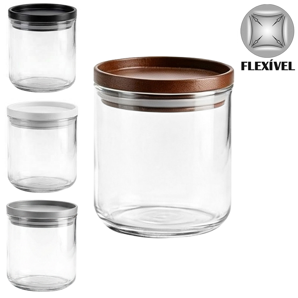 ORGANIZADOR DE PLASTICO PET FLEXIVEL REDONDO COM TAMPA HERMETICA 600ML