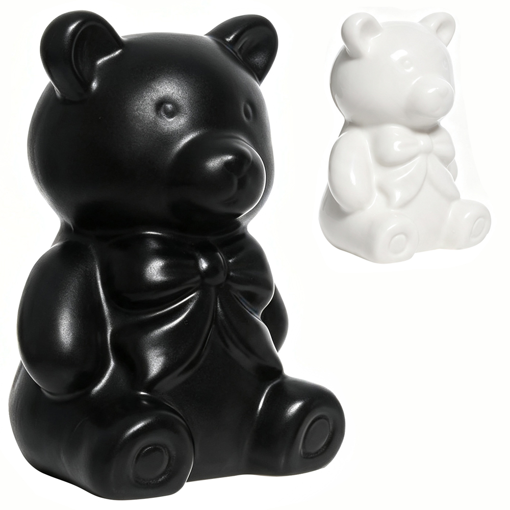 ENFEITE URSO DE PORCELANA PRETO / BRANCO 9,5X6,5CM
