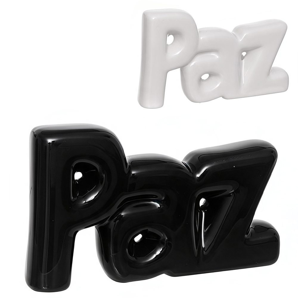 ENFEITE PAZ DE PORCELANA PRETO / BRANCO 11X6,5CM