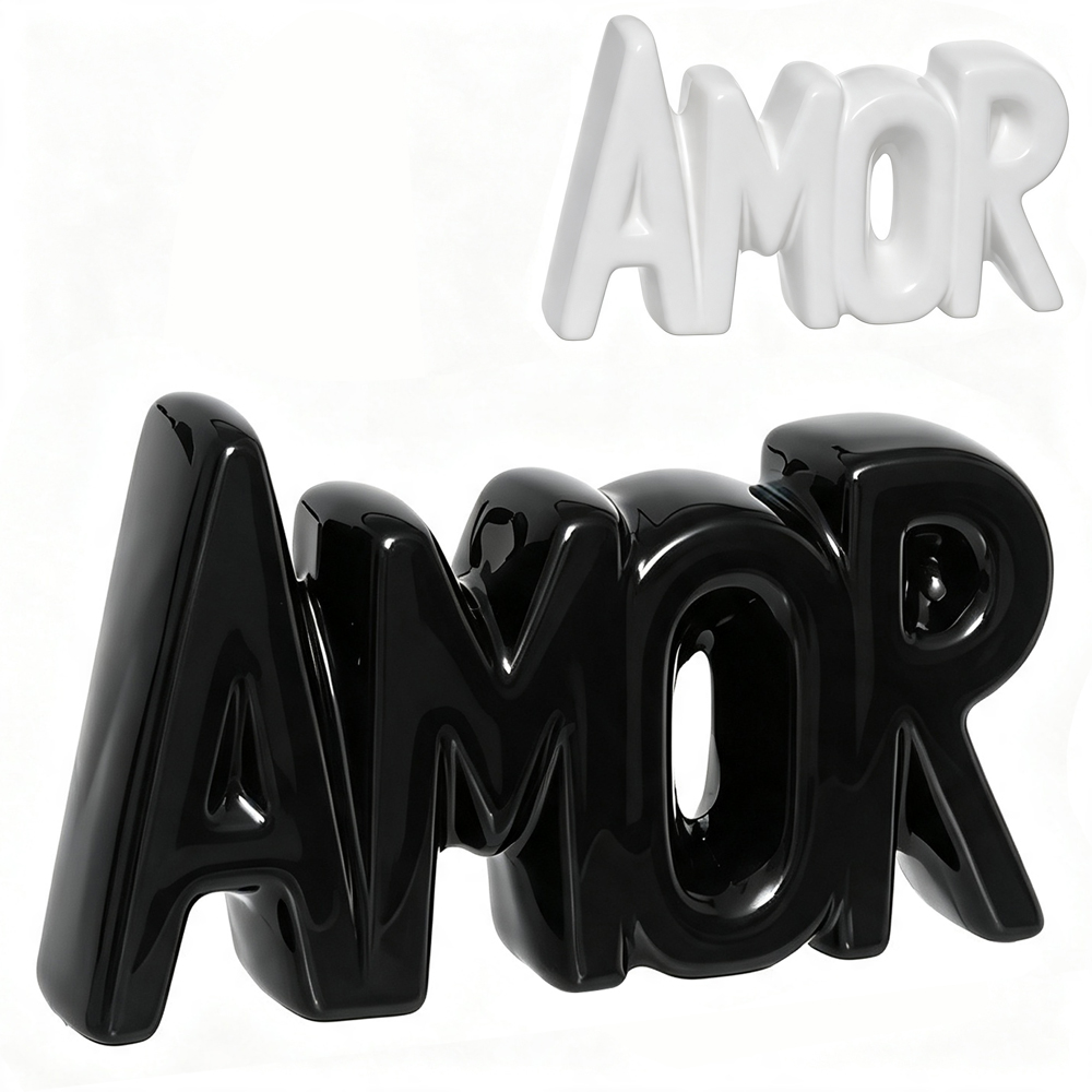ENFEITE AMOR DE PORCELANA PRETO / BRANCO 11X6,5CM