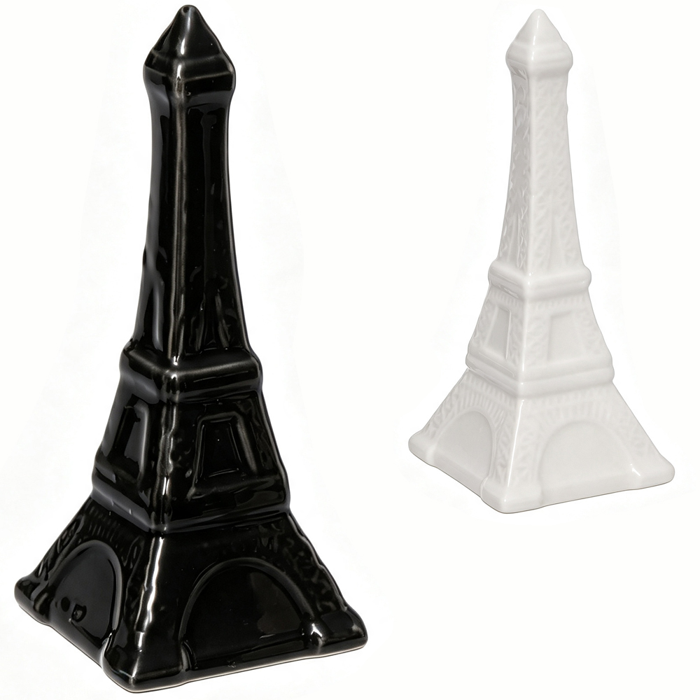 ENFEITE TORRE DE PORCELANA PRETO / BRANCO 10X4CM