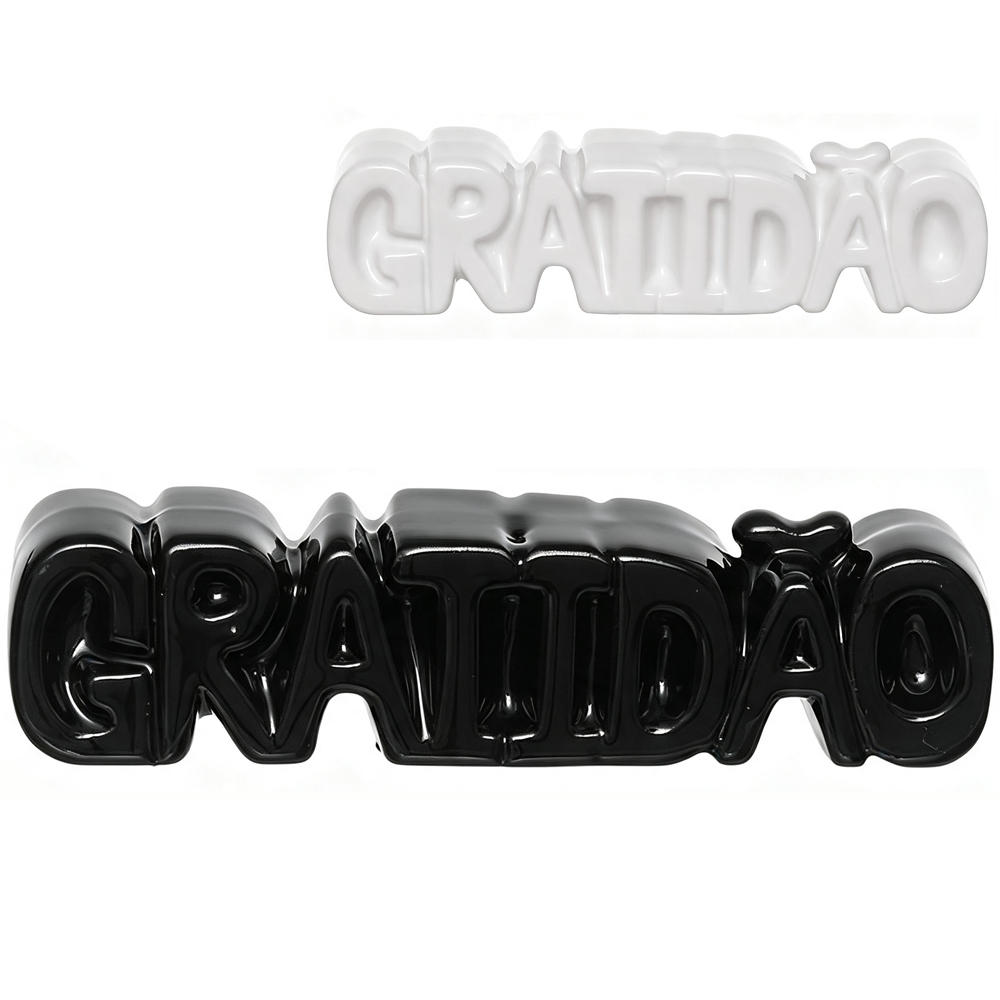 ENFEITE GRATIDAO DE PORCELANA PRETO / BRANCO 13,5X3CM