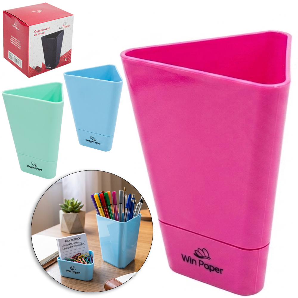 ORGANIZADOR DE MESA / PORTA CANETA / LAPIS DE PLASTICO TRIANGULAR COM 2 PECAS WIN PAPER OFFICE