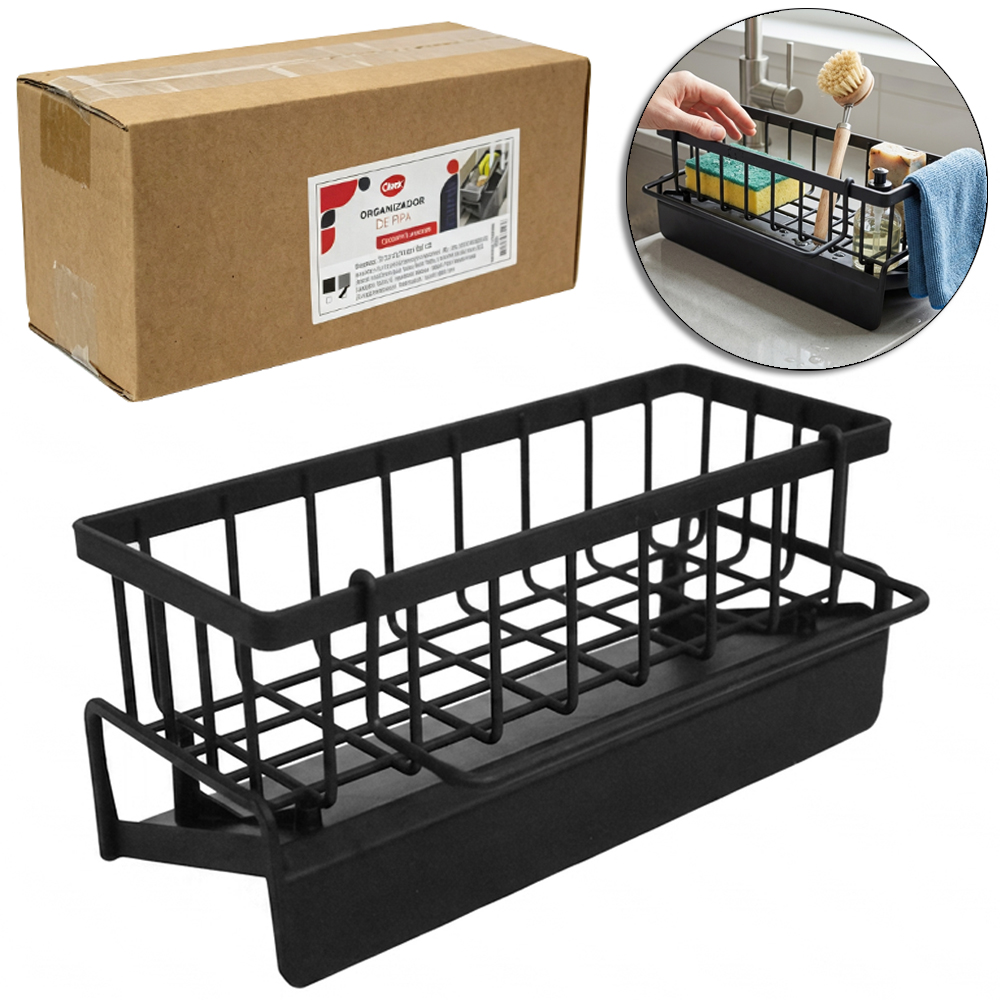 SUPORTE PRATELEIRA ORGANIZADOR DE PLASTICO PARA PIA COM ESCORREDOR 23X10,3X9,3CM