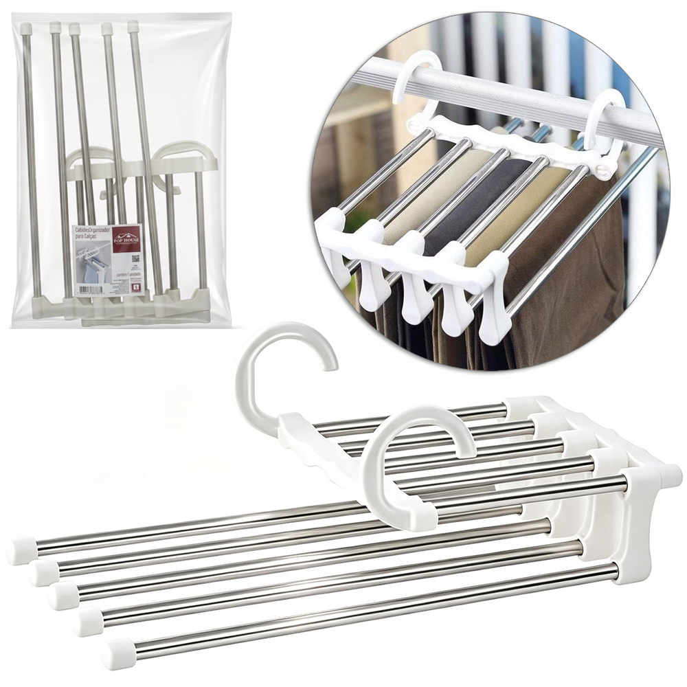 CABIDE ROUPA / CALCA DE INOX COM 5 DIVISORIAS 34X15X7CM