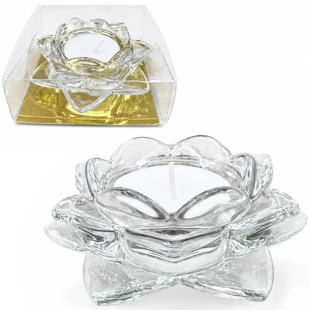 VELA DECORATIVA AROMATICA DE VIDRO FLOR DE LOTUS 10X10,5 CM DE Ø 