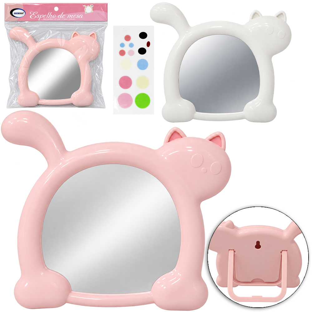 ESPELHO DE MESA / PENDURAR GATINHO COM MOLDURA DE PLASTICO 17X15,5CM