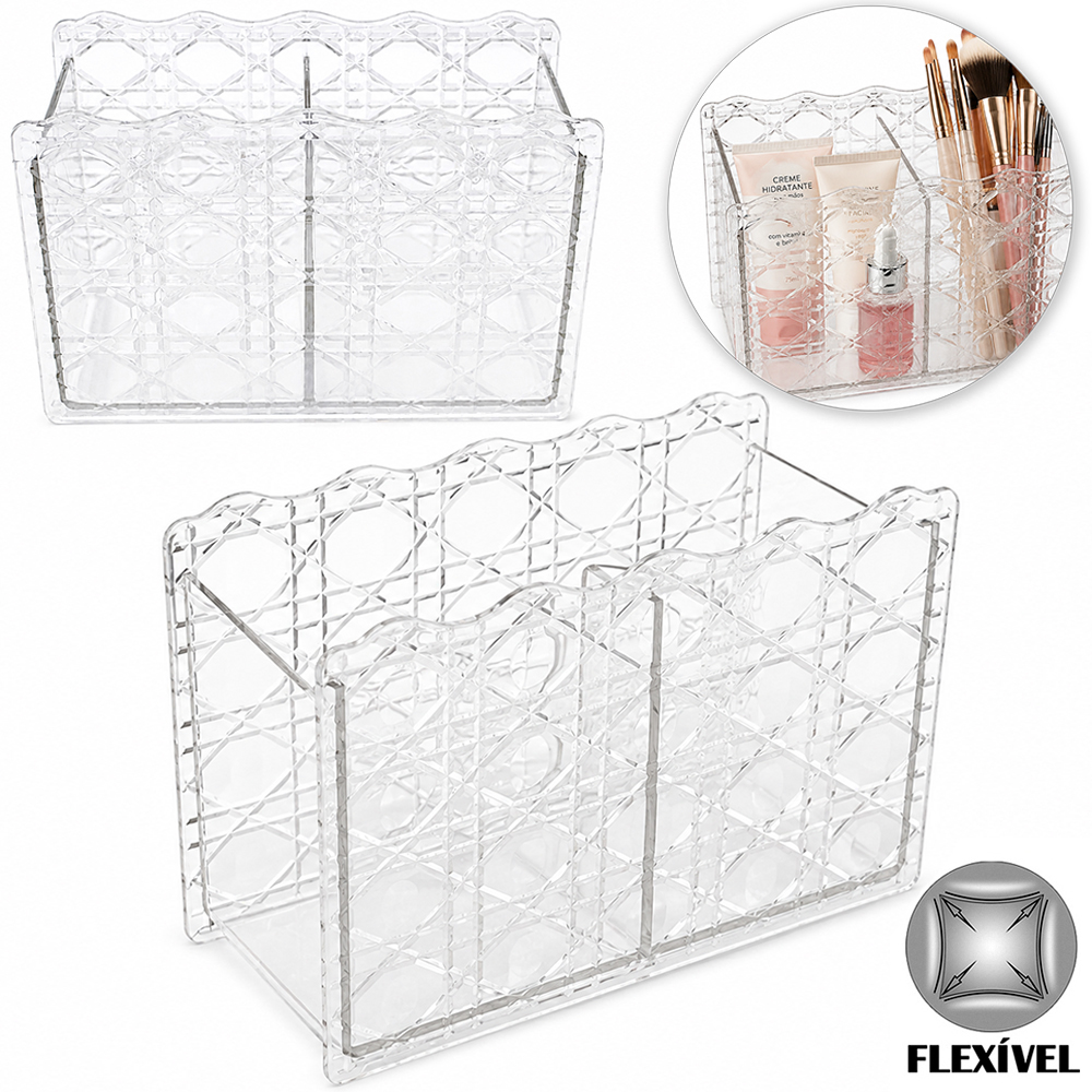 ORGANIZADOR DE PLASTICO PET FLEXIVEL RETANGULAR COM 2 DIVISORIAS MULTIUSO STORAGE BOX 16X10,5X6,5CM