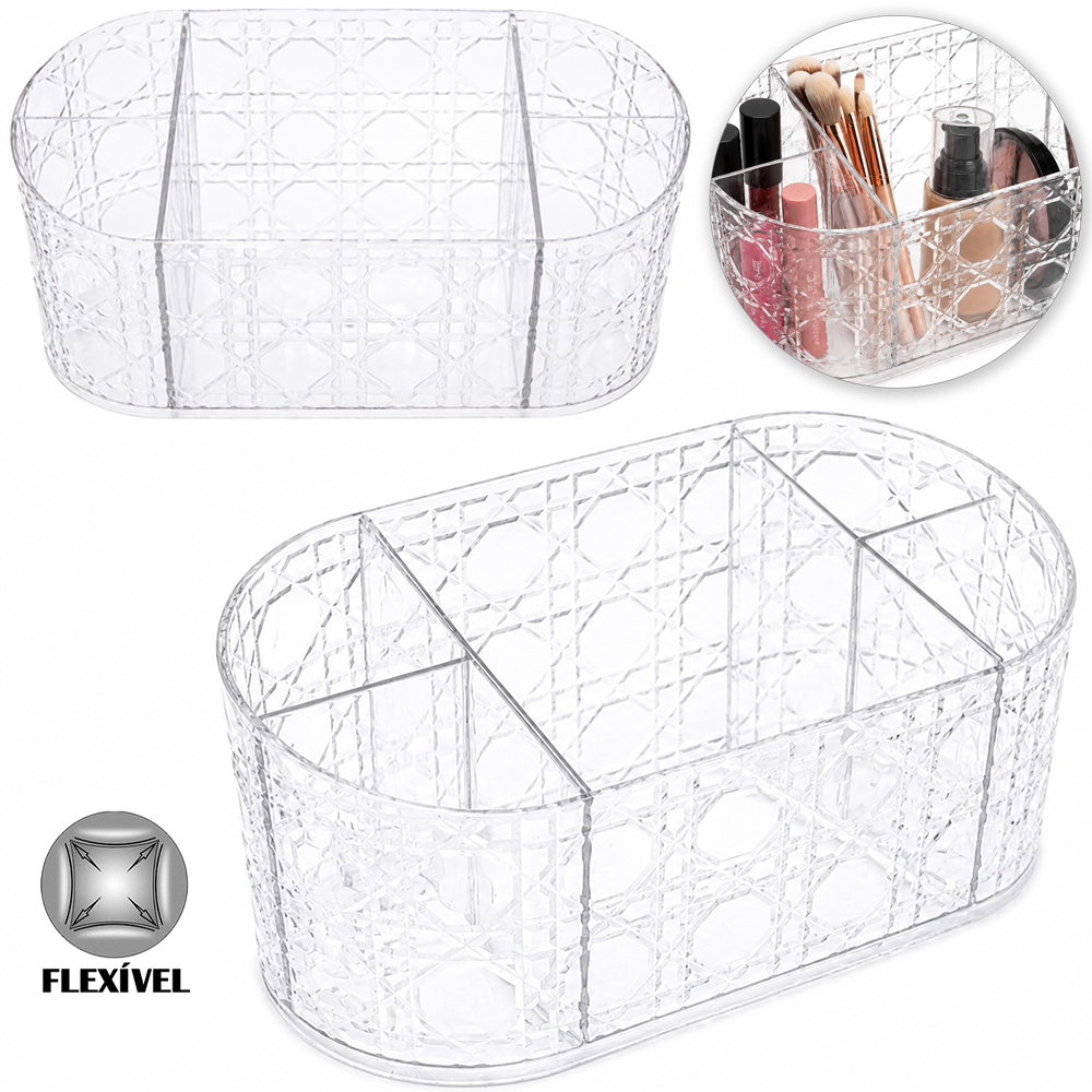 ORGANIZADOR DE PLASTICO PET FLEXIVEL OVAL COM 5 DIVISORIAS MULTIUSO STORAGE BOX 19,5X9,3X9CM